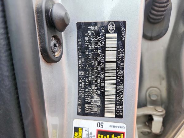 2018 TOYOTA CAMRY L/LE/SE/XLE — VINS