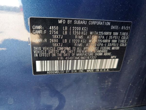 2021 SUBARU OUTBACK Limited — VINS