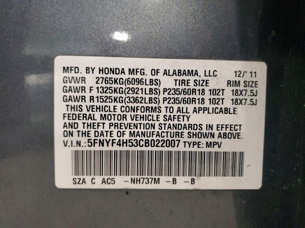 2012 HONDA PILOT EX-L