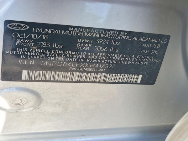 2019 HYUNDAI ELANTRA — VINS