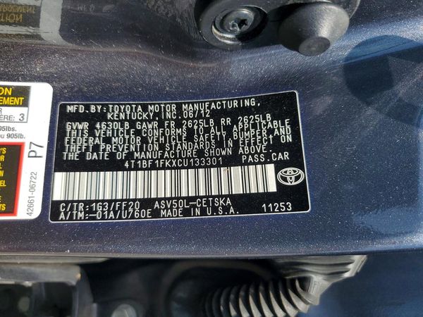 2012 TOYOTA CAMRY