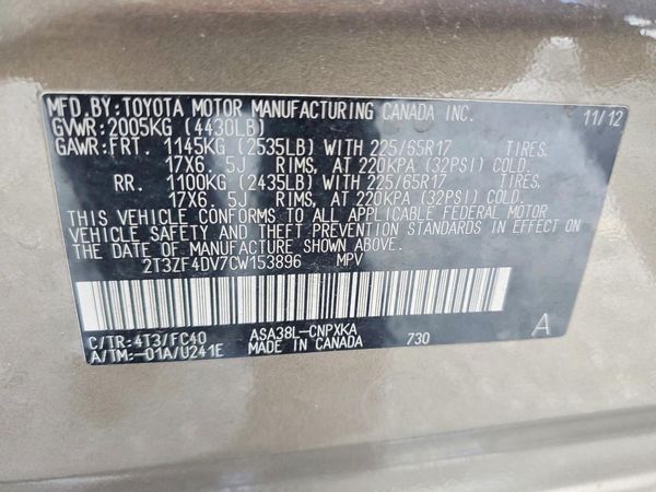 2012 TOYOTA RAV4 BASE Standard — VINS