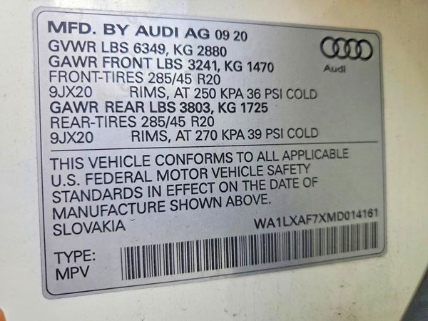 2021 AUDI Q7 — VINS