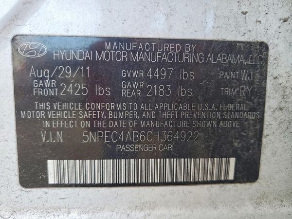 2012 HYUNDAI SONATA Middle level