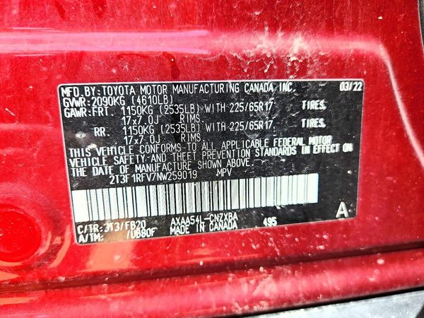 2022 TOYOTA RAV4 LE — VINS