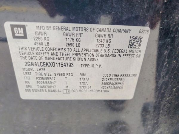 2016 CHEVROLET EQUINOX LT — VINS