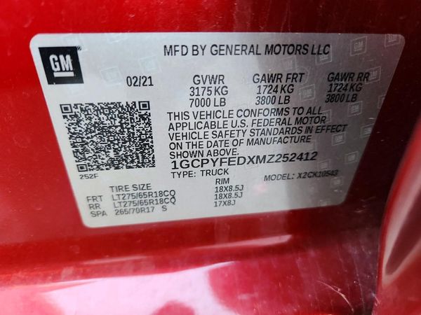 2021 CHEVROLET SILVERADO Trail Boss - LT — VINS