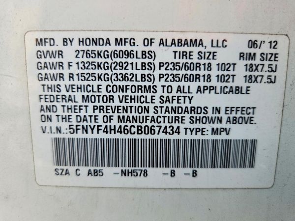 2012 HONDA PILOT EX