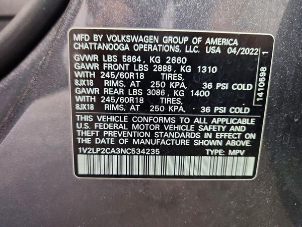 2022 VOLKSWAGEN ATLAS 4Motion SE