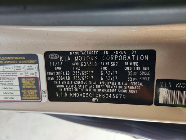 2015 KIA SEDONA GL - Middle-low