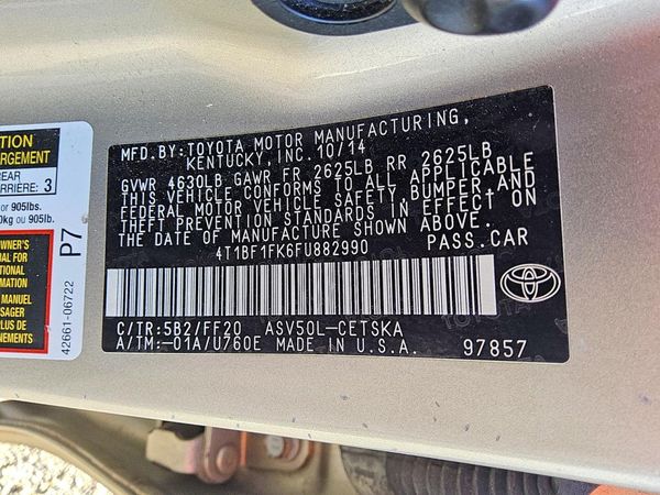 2015 TOYOTA CAMRY — VINS