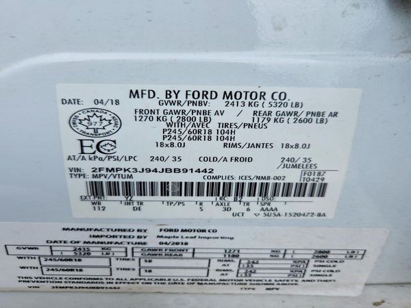 2018 FORD EDGE — VINS