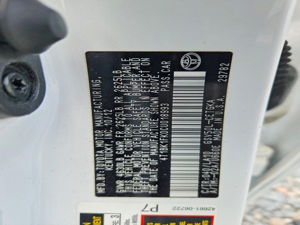 2012 TOYOTA CAMRY — VINS
