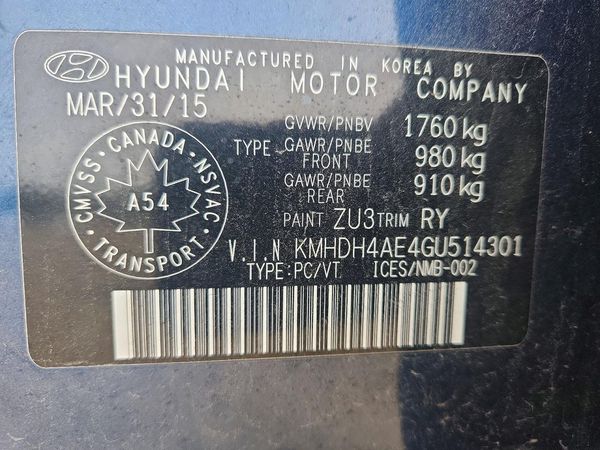 2016 HYUNDAI ELANTRA — VINS