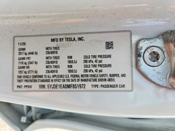 2021 TESLA MODEL 3 — VINS