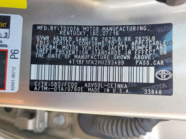 2017 TOYOTA CAMRY LE/SE/XLE/XSE