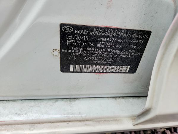 2016 HYUNDAI SONATA — VINS