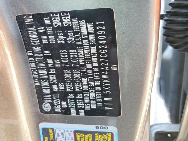 2012 KIA SORENTO TOP (High Grade) — VINS