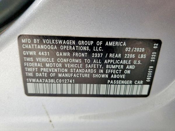 2020 VOLKSWAGEN PASSAT S