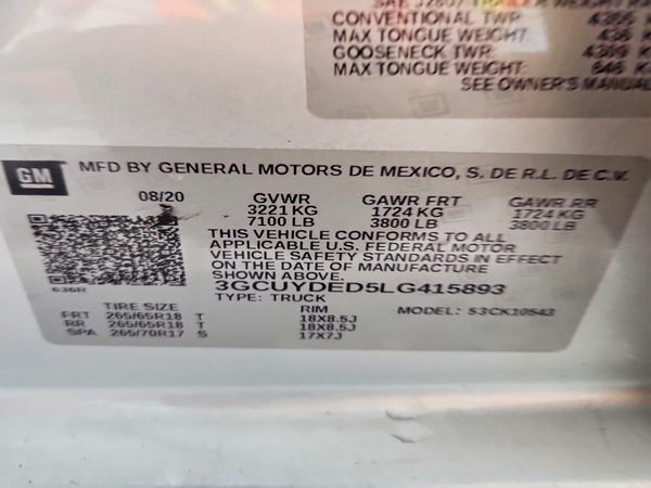 2020 CHEVROLET SILVERADO LT — VINS