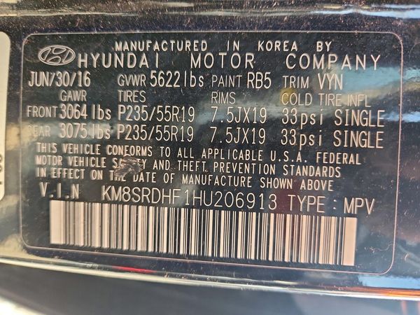 2017 HYUNDAI SANTA FE TOP — VINS