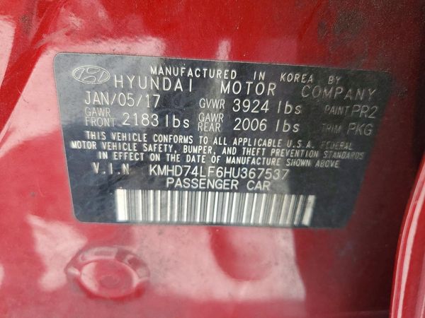 2017 HYUNDAI ELANTRA SE Base — VINS