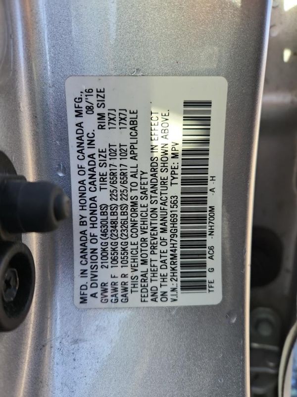 2016 HONDA CRV EX-L — VINS