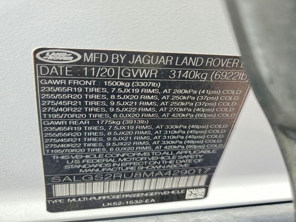 2021 LAND ROVER RANGE ROVER — VINS