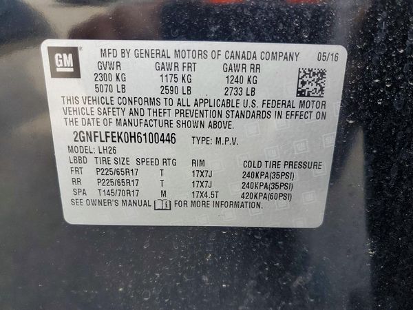 2017 CHEVROLET EQUINOX LT / FL — VINS