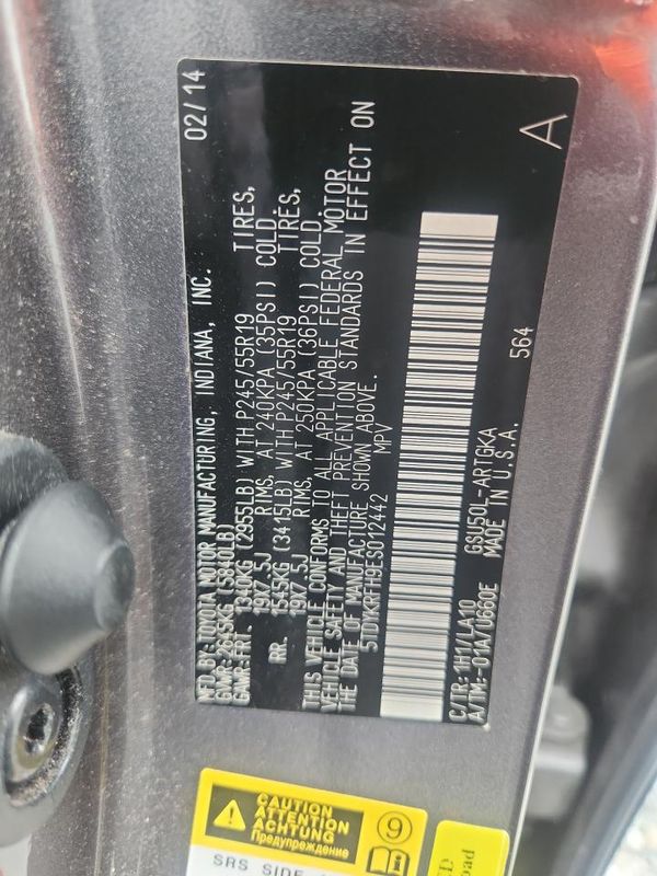 2014 TOYOTA HIGHLANDER Base/Hybrid — VINS