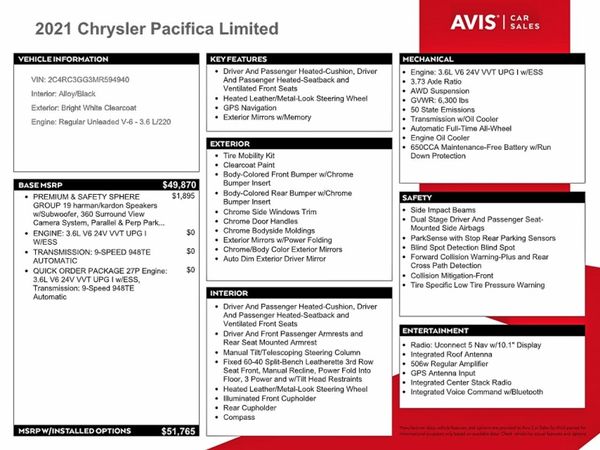 2021 CHRYSLER PACIFICA Limited
