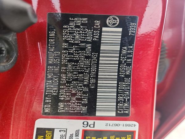 2013 TOYOTA CAMRY — VINS