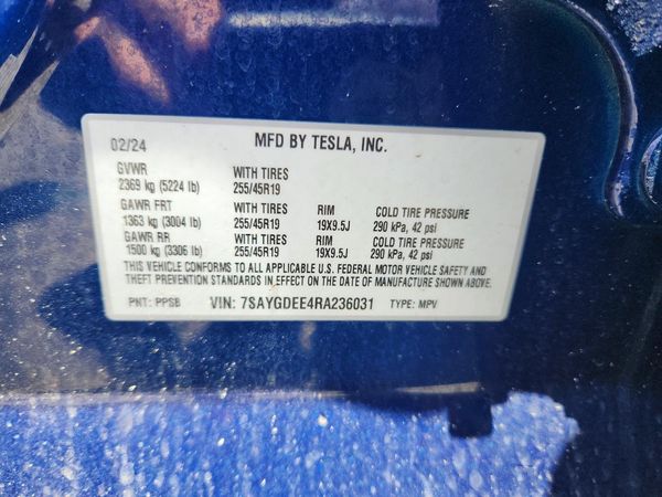 2024 TESLA MODEL Y — VINS
