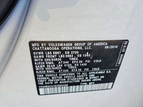 2019 VOLKSWAGEN ATLAS 4Motion SE — VINS