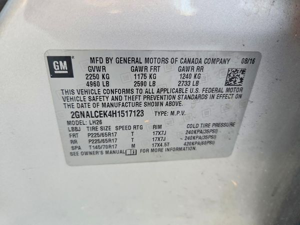 2017 CHEVROLET EQUINOX LT / FL — VINS