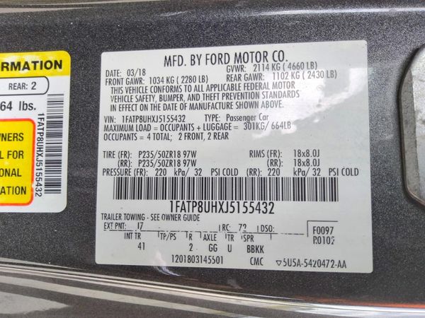 2018 FORD MUSTANG I4 Convertible — VINS