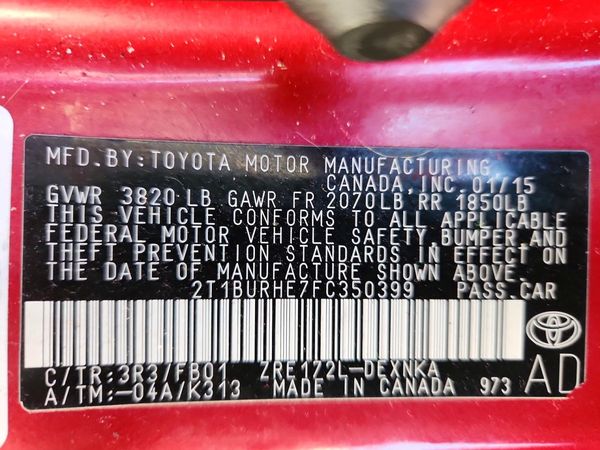 2015 TOYOTA COROLLA L/LE