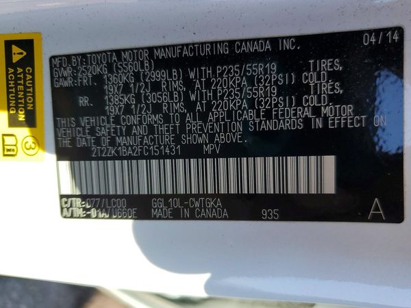 2015 LEXUS RX 350 — VINS
