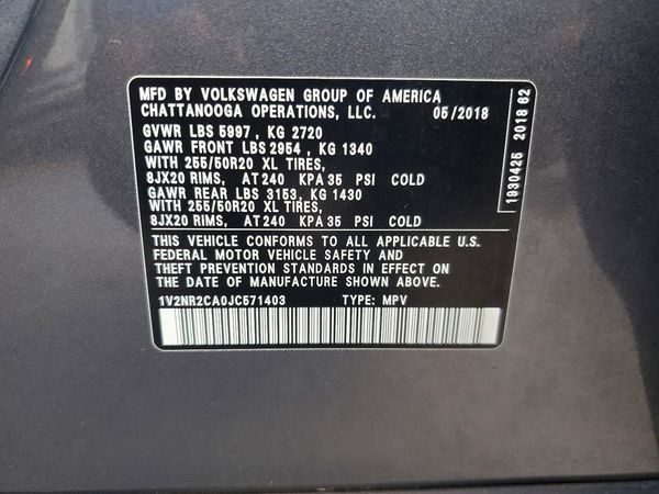 2018 VOLKSWAGEN ATLAS 4Motion SEL Premium