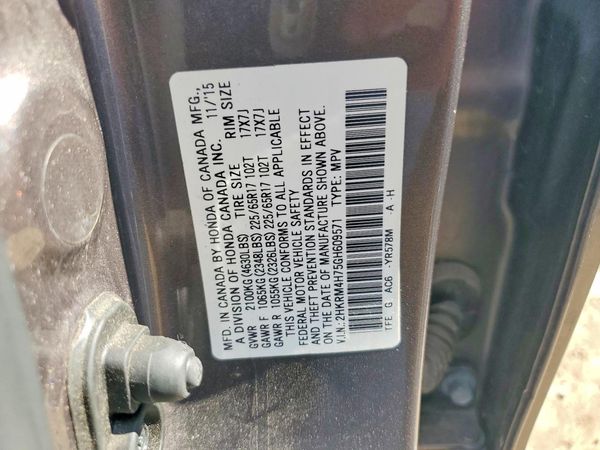 2016 HONDA CRV EX-L — VINS