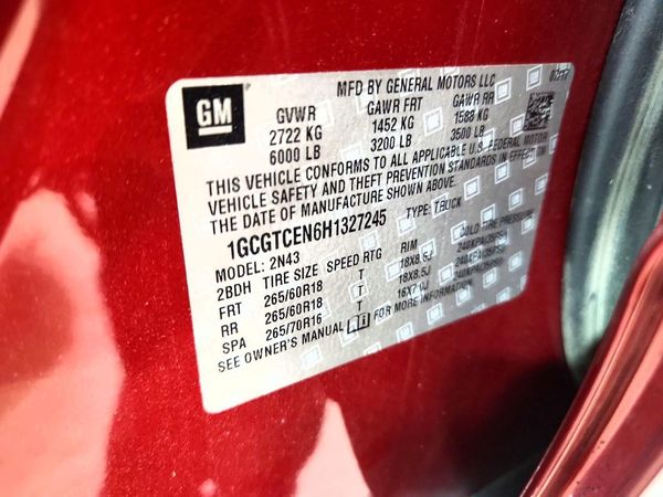 2017 CHEVROLET COLORADO LT — VINS