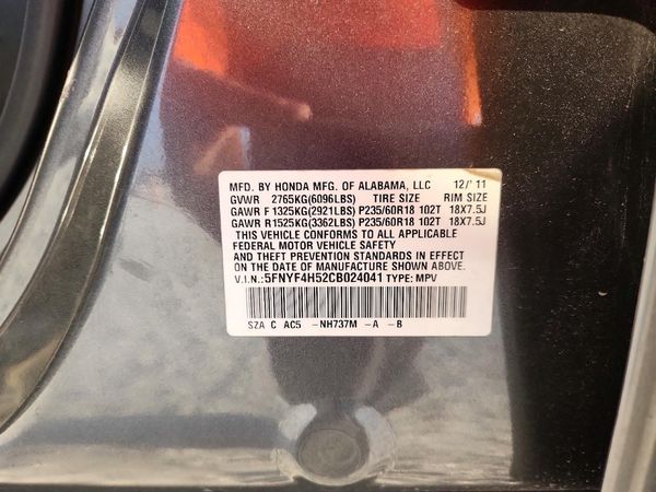 2012 HONDA PILOT EX-L — VINS