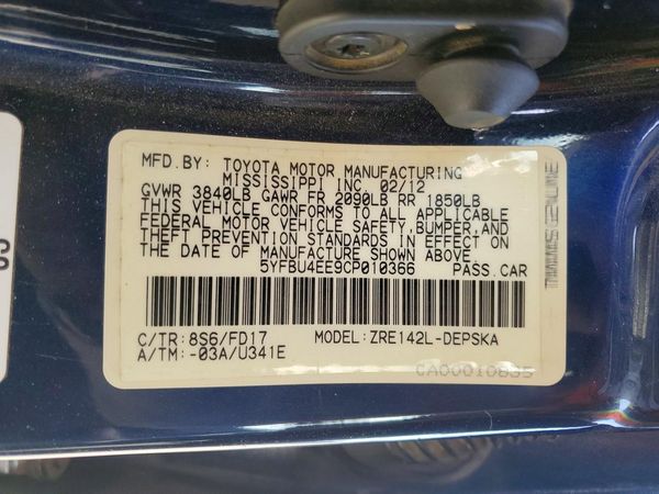 2012 TOYOTA COROLLA