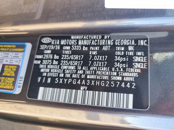 2017 KIA SORENTO L, LX — VINS