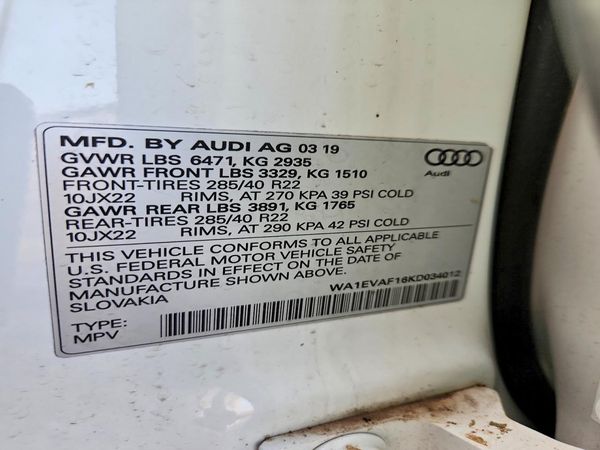 2019 AUDI Q8 — VINS