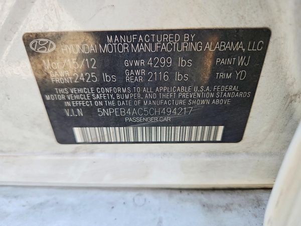 2012 HYUNDAI SONATA Middle-low level