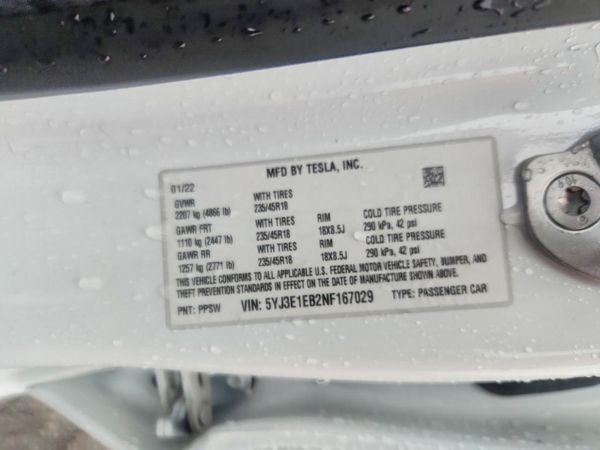 2022 TESLA MODEL 3