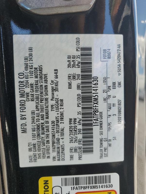 2021 FORD MUSTANG GT Convertible — VINS
