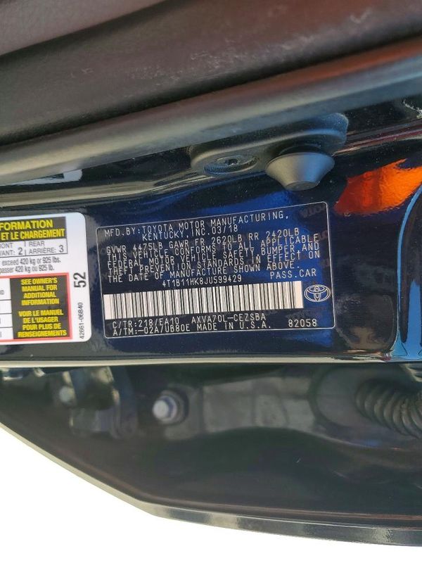 2018 TOYOTA CAMRY L/LE/SE/XLE — VINS