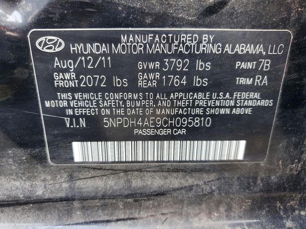 2012 HYUNDAI ELANTRA — VINS